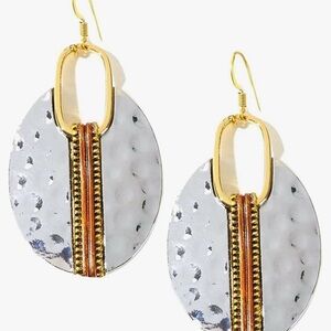 Gold & Silver Hammered Disc Drop Earrings